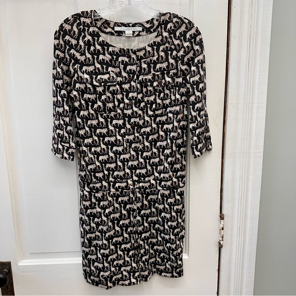 Diane von Furstenberg DVF Silk Womens 2 Animal Print Romper Black Lion‎ Giraffe
